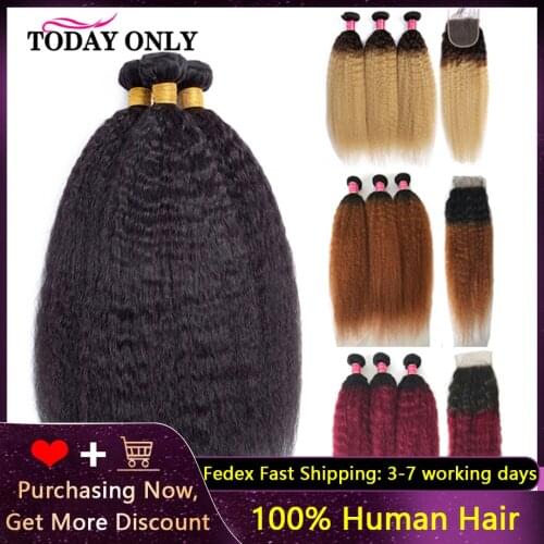 TODAY ONLY Kinky Straight Bundles With Closure Blonde 3 Bundles With Lace Closure Brazilian Hair Weave Bundles With Closure Remy