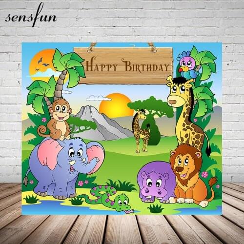 Sensfun Children Safari Party Birthday Photography Backdrop For Kids Monkey Lion Elephant Backgrounds For Photo Studio Vinyl