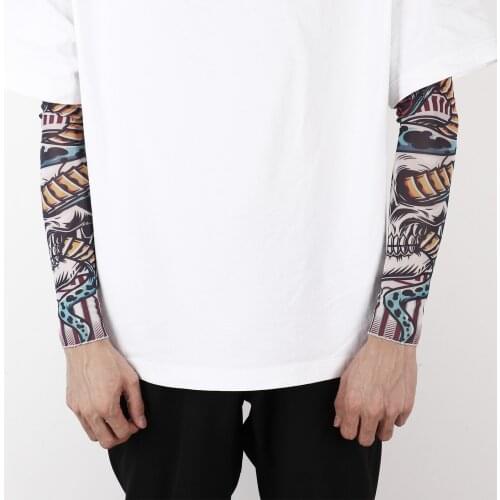 Women Men Sunscreen Cover Cycling Ice Silk Arm Sleeves Summer Sunproof Stretchy Mesh Sleeves UV Protection Tattoo Print Sleeve