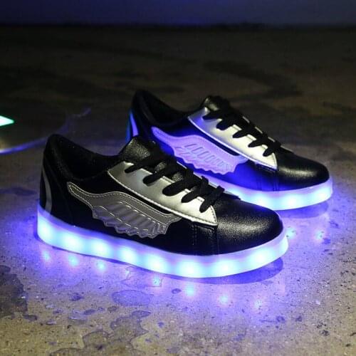 Nice New Usb Rechargeable Luminous with Lights for Women Men LED Shoes with Lighted up sole Adults lady wing Black