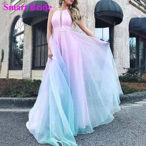 Halter A Line Tulle Prom Dresses Long Bridesmaid Dresses Formal Party Gowns 2020 VS6