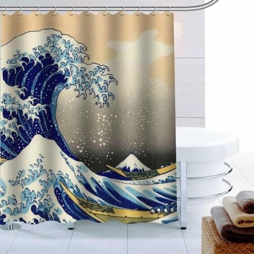 Great Wave off Kangawa Shower Curtain Palm Decor Waterproof Polyester Fabric Bath Curtain Eco-friendly Bathroom Curtain