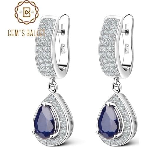 Gems Ballet 1.29Ct Natural Blue Sapphire Gemstone Drop Earrings Real 925 Sterling Silver Vintage Earring For Women Fine Jewelry