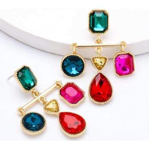 Find Me Creative Color Glass Rhinestone Drop Earrings for Women Geometric Alloy Dangle Earring Fashion Jewelry Accessories