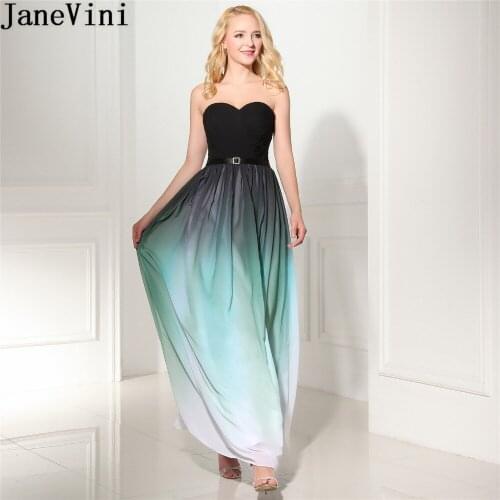 JaneVini 2018 Gradient Ladies Chiffon Dress Black Sweetheart Long Wedding Party Plus Size Bridesmaid Dress Vintage Prom Gowns