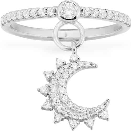 SLJELY Fashion Real 925 Sterling Silver White Moon Pendant Ring with High Quality AAA Zirconia Women Brand Fine EDEN Jewelry