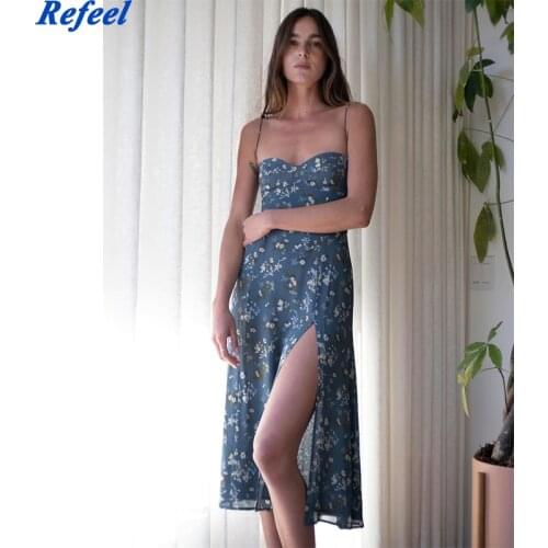 Sexy Split Vestidos Retro Dresses Slim Chic Dress Vintage Blue Floral Print Tube Top Women Dress