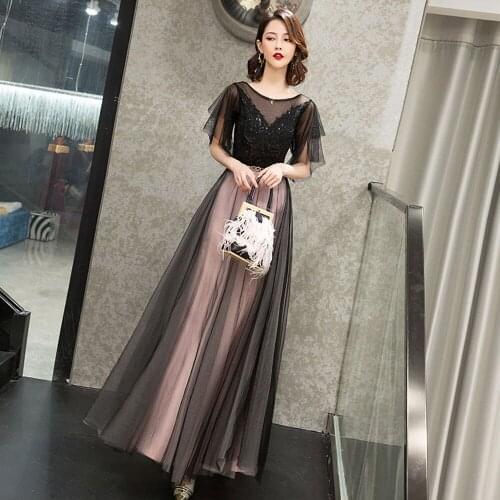 Celebrity Dress For Red Carpet Women Party Dresses With Short Sleeves Black And Gray