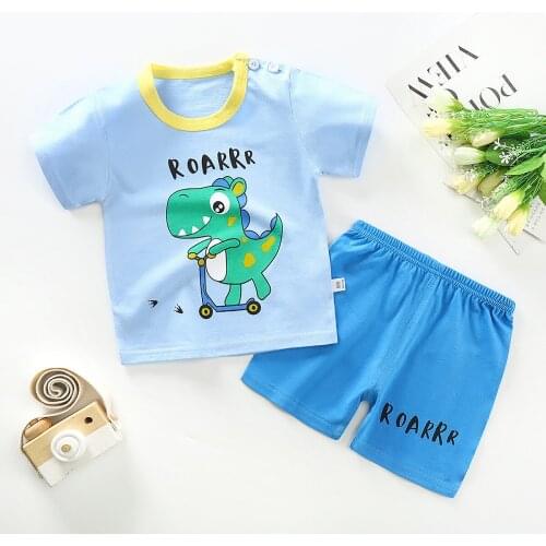 ZWF910 Boys Tracksuit Toddler Girl Clothes Sets Kids Summer Short Sleeve T Shirts Cotton Tops Pants 2 Pcs Suits Children Outfits