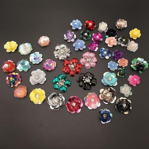 10Pcs/Lot 3D Flower Handmade Sequins Beading Patches Hair Clip Shoes Hats Clothes Banner DIY Colorful Badge Decoration Patch