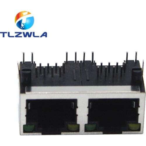100Pcs 1*2 network interface RJ45 socket with lampfemale 56/8P8C cable socket Tape screened