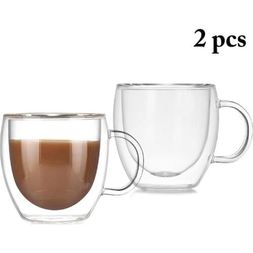 2PCS Clear Heat Resistant Double Wall Glass Cup Beer Coffee Heart Cups Handmade Healthy Drink Mug Tea Mugs Transparent Drinkware