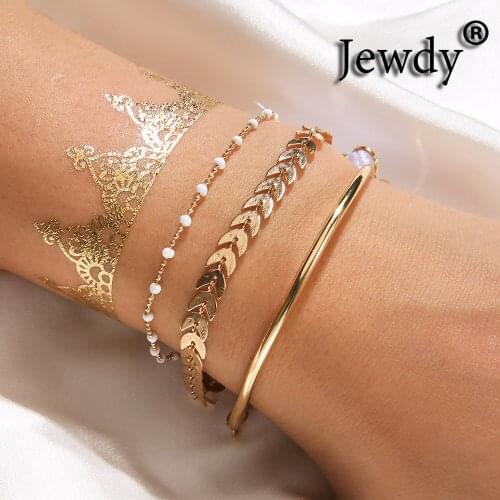3Pcs/Set Pendant Tassel Bracelets For Woman Bohemian Beads Gold Hand Chain Layered Leaves Jewelry Female Harajuku Accessories
