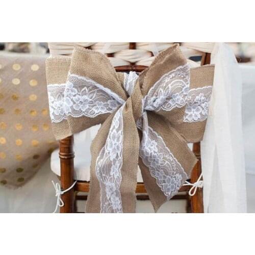50pcs 15*240cm Naturally Elegant Burlap Lace Chair Sashes Jute Chair Tie Bow For Rustic Wedding Party Event Decoration lin4129