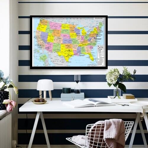 90*60cm The United States Political Map Detailed Map In French Wall Art Poster Canvas Painting Home Decoration School Supplies