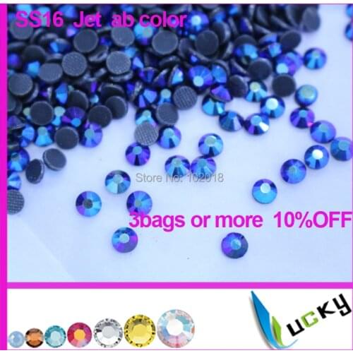 Free shipping 2014 new color rhinestones DMC!1440pcs ss16 Jet AB color hotfix strass cristal for iron on transfers