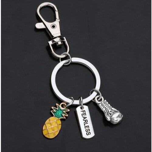 Fearless keychain, Boxing Gloves Pendant Boxer Movement Keychain, pineapple keychain, Mens Car Keyring Souvenir Gift