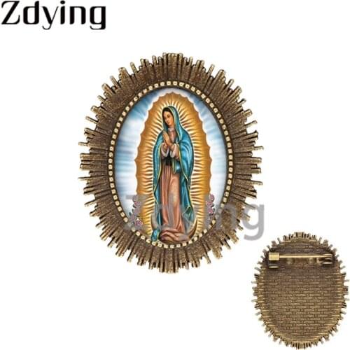 Zdying New Arrival Vintage Virgin Mary Oval Shape Brooches Badge Glass Cabochon Photo Dome Metal Bag Clothes Pins Jewelry VM013
