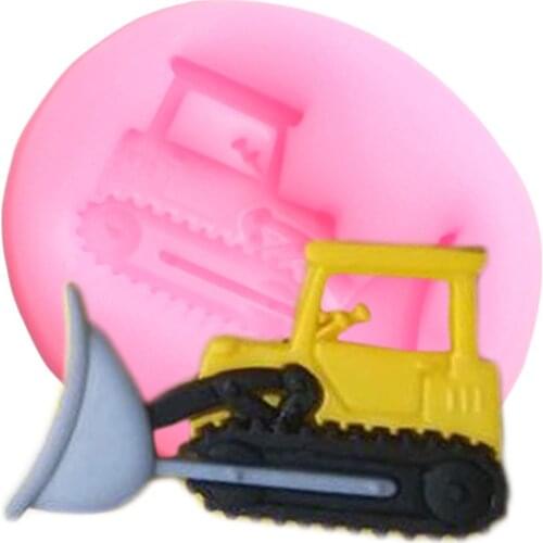 Bulldozer Silicone Mold DIY Baby Party Cupcake Topper Fondant Cake Decorating Tools Polymer Clay Candy Chocolate Gumpaste Moulds