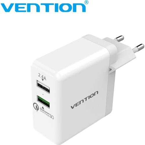 Vention Quick Charger 3.0 2 port USB Charger EU Plug White Mobile Phone Charger For XiaoMi HTC Google QC3.0 Fast Wall Charger