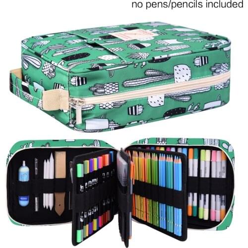 Pencil Case Holder Slot - Holds 202 Colored Pencils or 136 Gel Pens with Zipper Closure - Large Capacity Polyester Pen Organizer