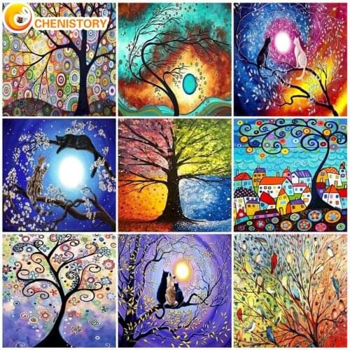 CHENISTORY 5D Tree DIY Diamond Painting Diamond Embroidery Flower Cross Stitch Mosaic Scenery Rhinestone Picture Home Decoration