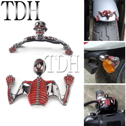 Motorcycle Skull Skeleton Decorative Figure For Honda Bobber Chopper Scrambler BMW Custom 5-3/4" 7" Headlight Visor Trim