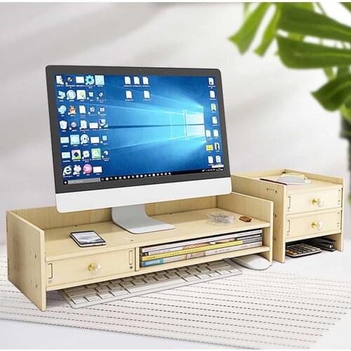 Wood Multi-function Offcie Desktop Monitor Stand Computer Screen PC Riser Shelf With Locks Laptop PC Stand Desk Holder Notebook
