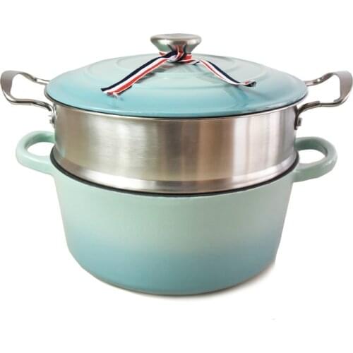 Enamel Cast Iron Soup Pot Steamer Stainless Steel Drawer 25cm Thick Hand Cast Iron Non-stick Pot Induction Cooker