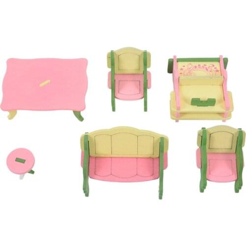 FBIL-49Pcs 11 Sets Baby Wooden Furniture Dolls House Miniature Child Play Toys Gifts