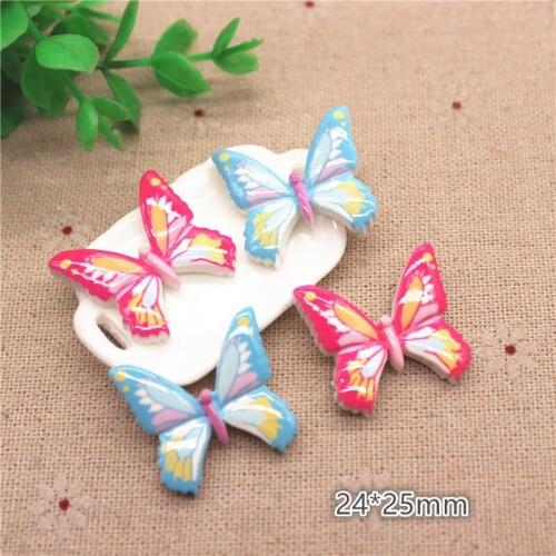 10pcs 24*25mm Cute Resin Butterfly Flatback Cabochon for Kids Clip DIY Hair Ornament Decoration Phone Case Scrapbook