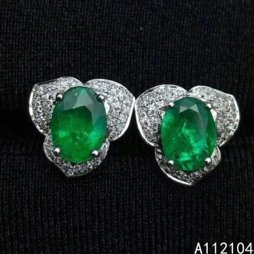KJJEAXCMY fine jewelry 925 sterling silver inlaid natural emerald women classic elegant plant Chinese style ear studs earrings s