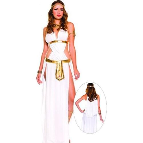 Queen Cleopatra Cosplay Costume Egyptian Queen Dress White Sexy Halloween Costume Carnival Party Role Play Dress for Women