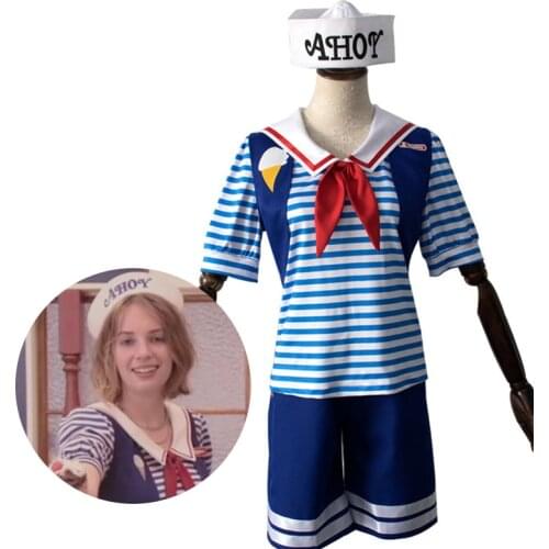 Stranger Things Ice cream Shop Sailor Uniform Robin Steve Harrington Cosplay Uniform Set Scoops Ahoy Men Women 80s Outfit Suit