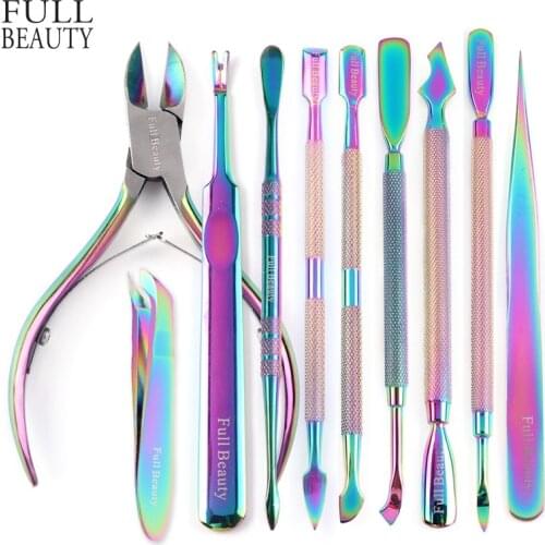 Full Beauty Manicure Cutter Rainbow Nail Clippers Nippers Dead Skin Gel Polish Remover Cuticle Pusher Nail Care Tool CH01-12/FB