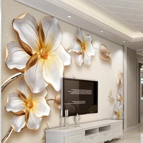 Milofi custom 3D wallpaper mural 3D three-dimensional luxury golden flower jewelry background wall decoration painting wallpaper
