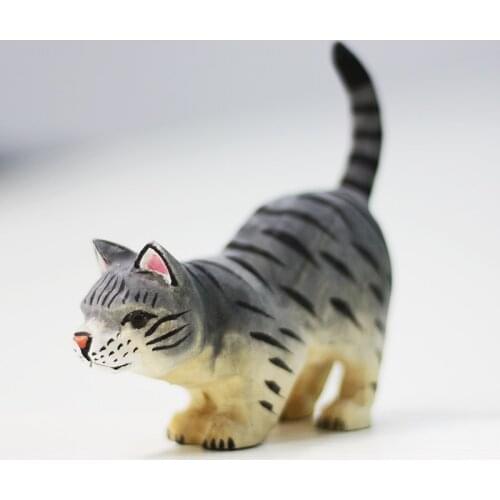 Kitten wood carving Cats gray Cat ornaments Animal decor