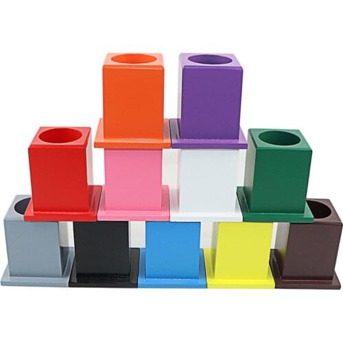 Montessori Sensory Toys 11Pcs Color Pen Container Holders Wooden Pencil Holder Visual Sense Toys for Children Preschool Teaching