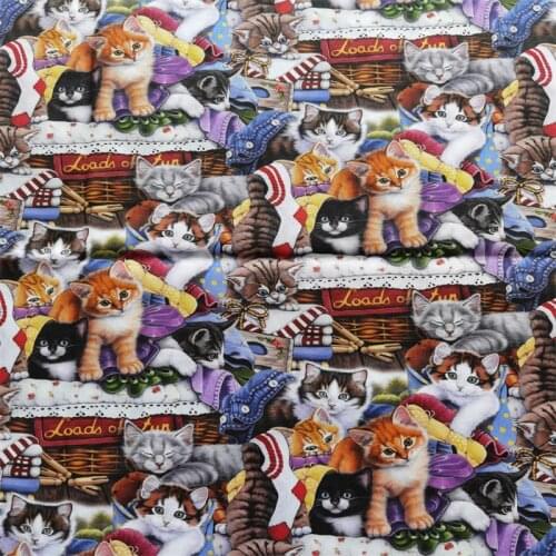 Cartoon Cats Loads of fun 100% Cotton Fabric for Girl Hometextile Cushion Cover Backpack Needlework Material Handmade Crafts DIY