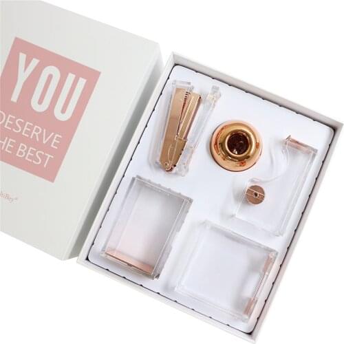 5 PCS Acrylic Desk Stationery Bundle Set Stapler Tape Dispenser Sticky Note Pads Tray Pen Holder Paper Clips Dispenser