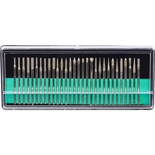 30 Pcs Bur Diamond Grinding Head Set Coated Carving Burrs Rotary Tool Bit Grit 120 Shank 2.35/3mm for Dremel Tools Accessories