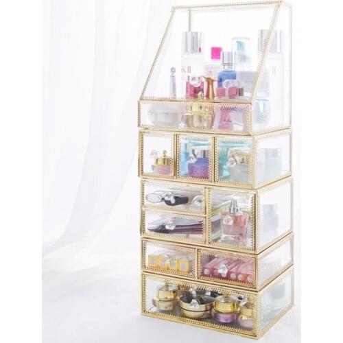 Nordic Metal Cosmetics Storage Box Desktop Finishing Dust Drawer Type Cosmetic Box