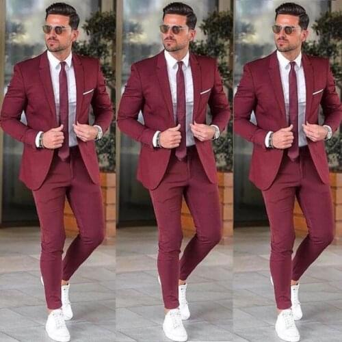 Latest Coat Pant Designs Classic Burgundy Men Suit Prom Tuxedo Slim Fit Blazers For Men Groom Wedding Suits Terno Masuclino