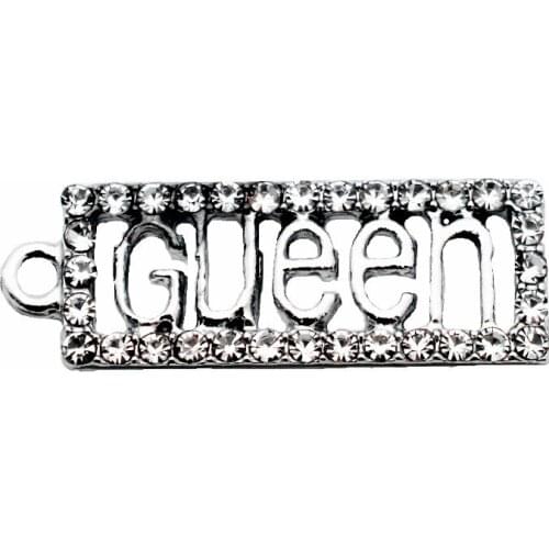 New Arrived 20pcs/lot Metal Letter Gueen Crystal Dangle Charms Lobster Clasp Charms For Women Necklace Bracelet DIY Jewelry