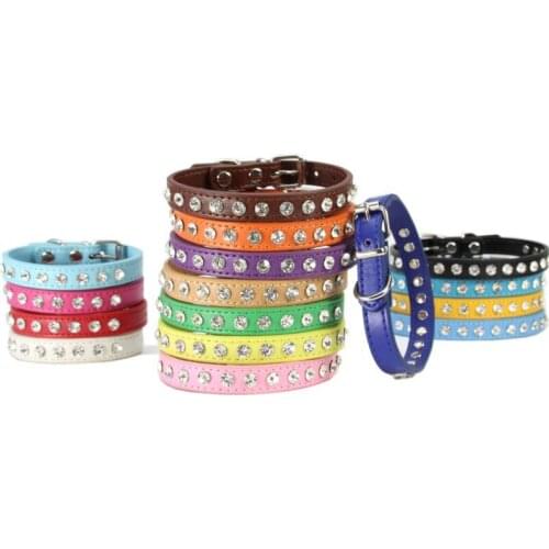 Pet Dog Collar Puppy Cat PU Leather Rhinestone Collars for Small Dogs Cats Adjustable Crystal Collar Necklace Pet Accessories