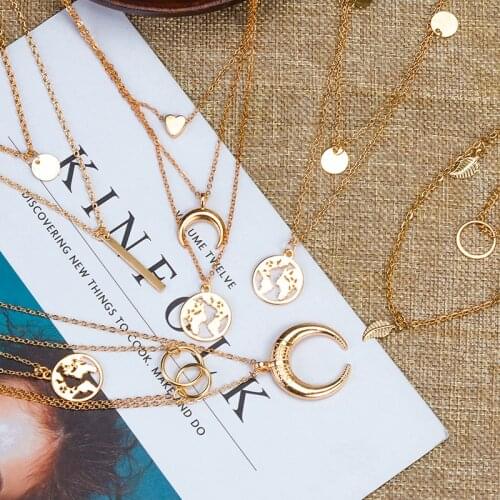 POXAM Boho Gold Star Crystal Necklaces For Women Fashion Female Necklace Vintage Multiple Layers Pendant Necklace Jewelry Gift