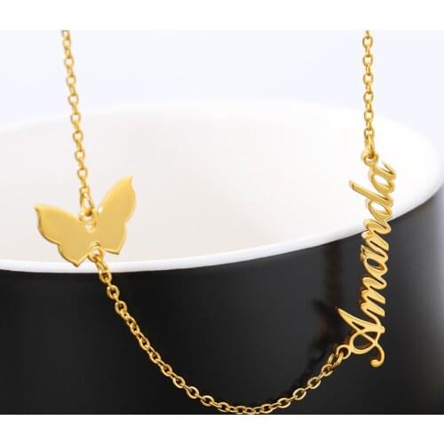 Custom Stainless Steel Name Necklace With Butterfly For Women Personalized Letter Gold Choker Necklace Jewellry Couple Gift
