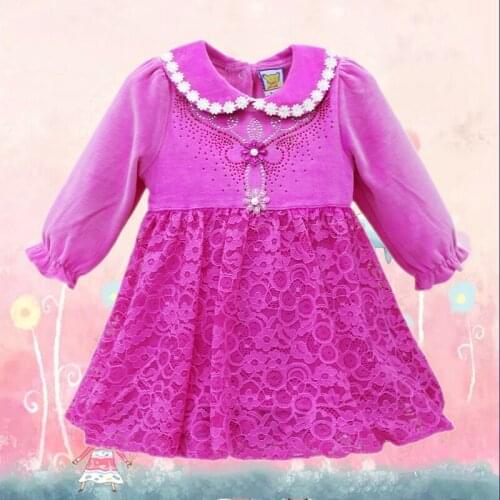 Long Sleeve Girls Dresses velour baby clothes Cotton Lace petticoat Knee-Length Infant Flower Cute Dress 2018 New Arrival jurk