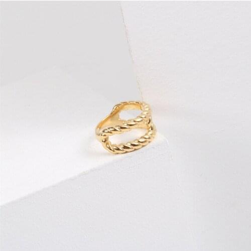 ALLNEWME Simple Double Layers Twist Rope Chunky Rings for Women Gold Color Hollow Out Twisted Titanium Steel Ring Jewelry 2021