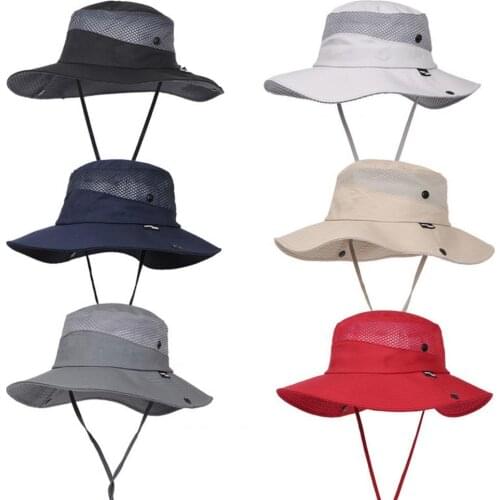 Camping Hat Wide Brim Outdoor Hat Vent Hole with Strap Anti-UV Sun Protection Sunshade Fishing Hat for Unisex